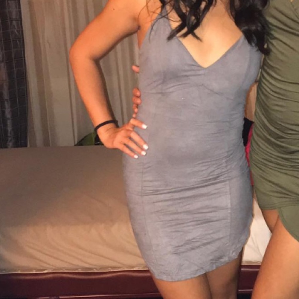 Gray faux suede scalloped dress